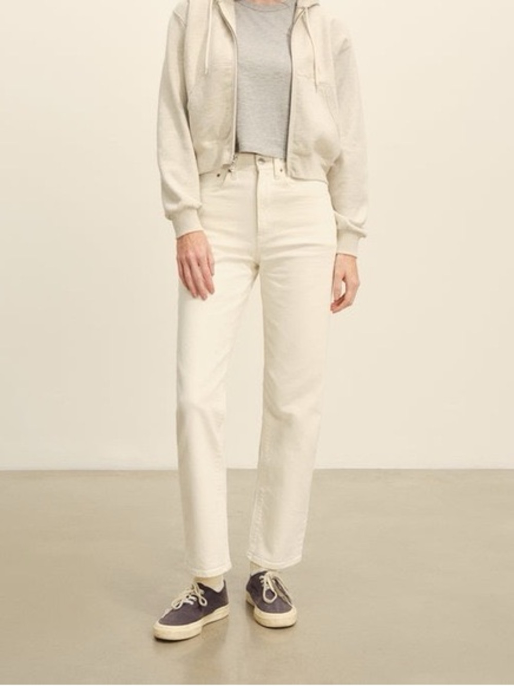 Buck Mason High Rise Button Fly Straight Leg Jeans Beige Cream Size 31